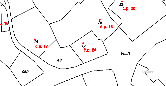 Louňová 25 na parcele st. 17 v KÚ Louňová, Katastrální mapa