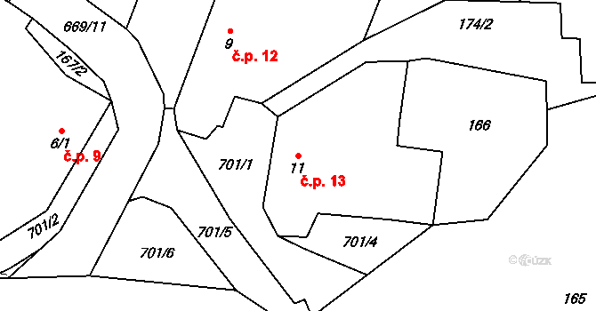 Hostišovice 13, Bělčice na parcele st. 11 v KÚ Hostišovice, Katastrální mapa