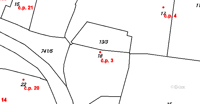 Dolní Poříčí 3, Horní Poříčí na parcele st. 18 v KÚ Dolní Poříčí, Katastrální mapa