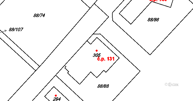 Kladruby 131 na parcele st. 305 v KÚ Kladruby u Teplic, Katastrální mapa