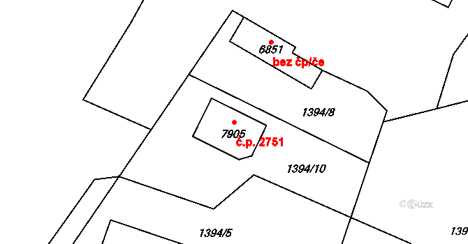 Cheb 2751 na parcele st. 7905 v KÚ Cheb, Katastrální mapa
