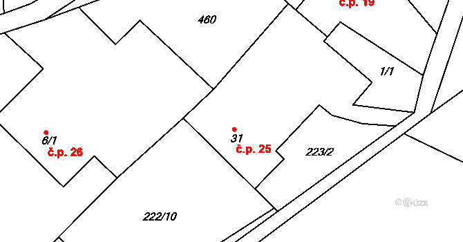 Radňov 25, Květinov na parcele st. 31 v KÚ Radňov u Květinova, Katastrální mapa