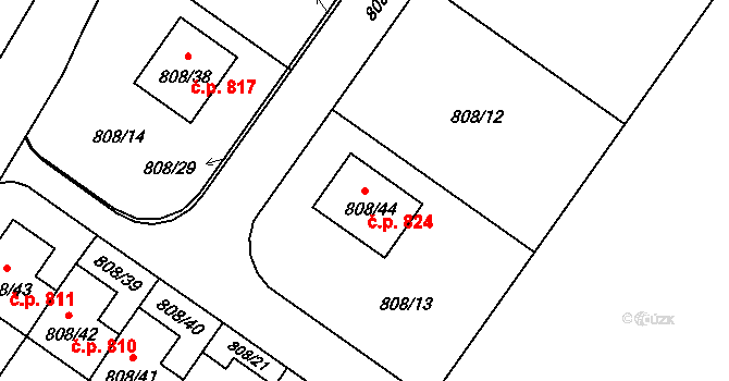Výškovice 824, Ostrava na parcele st. 808/44 v KÚ Výškovice u Ostravy, Katastrální mapa