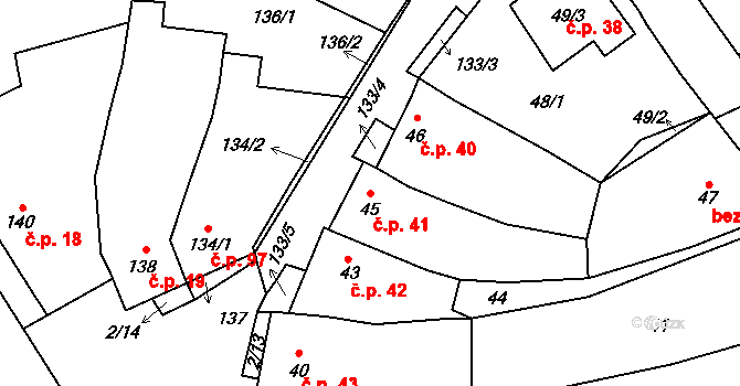 Bohumilice 41, Klobouky u Brna na parcele st. 45 v KÚ Bohumilice, Katastrální mapa