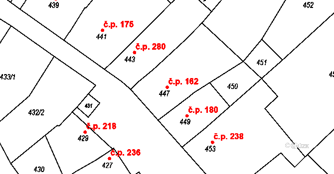 Borkovany 162 na parcele st. 447 v KÚ Borkovany, Katastrální mapa