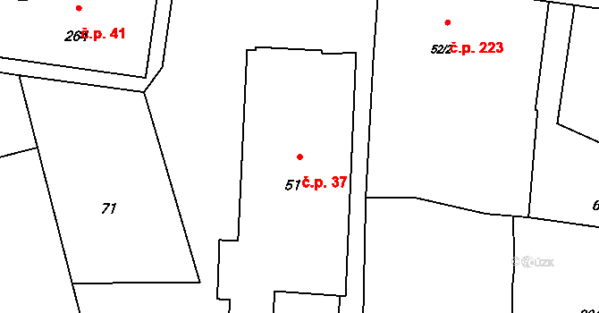 Příchovice 37 na parcele st. 51 v KÚ Příchovice u Přeštic, Katastrální mapa