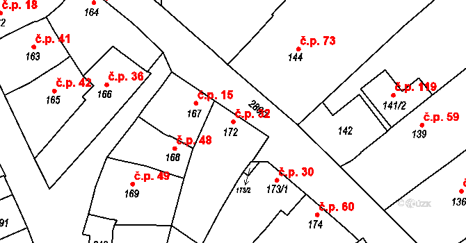 Tetětice 32, Počenice-Tetětice na parcele st. 172 v KÚ Tetětice, Katastrální mapa