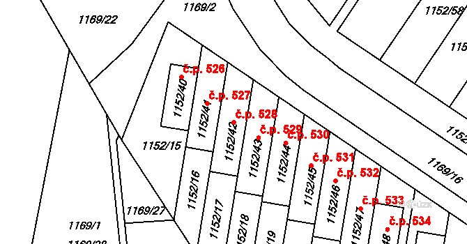 Plumlov 528 na parcele st. 1152/42 v KÚ Plumlov, Katastrální mapa