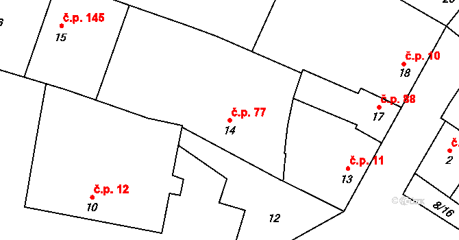 Seloutky 77 na parcele st. 14 v KÚ Seloutky, Katastrální mapa
