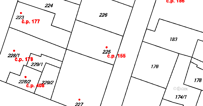 Šanov 155 na parcele st. 225 v KÚ Šanov nad Jevišovkou, Katastrální mapa