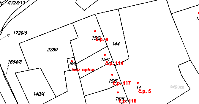Pavlovice u Přerova 114 na parcele st. 15/4 v KÚ Pavlovice u Přerova, Katastrální mapa