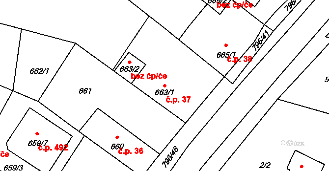 Včelná 37 na parcele st. 663/1 v KÚ Včelná, Katastrální mapa