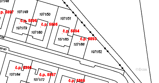 Jihlava 5893 na parcele st. 1071/86 v KÚ Jihlava, Katastrální mapa