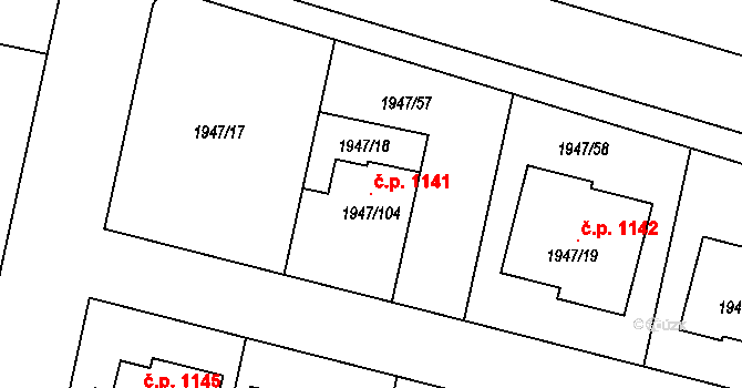 Nivnice 1141 na parcele st. 1947/104 v KÚ Nivnice, Katastrální mapa