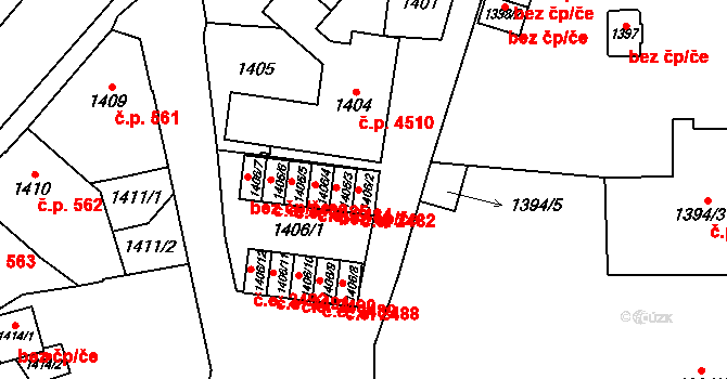 Jihlava 2482 na parcele st. 1406/2 v KÚ Jihlava, Katastrální mapa