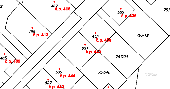 Dašice 449 na parcele st. 631 v KÚ Dašice, Katastrální mapa
