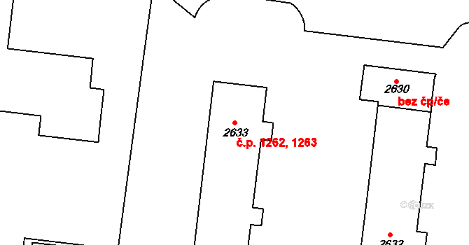 Kyjov 1262,1263 na parcele st. 2633 v KÚ Kyjov, Katastrální mapa