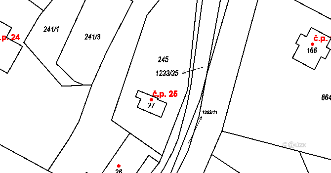 Milotice nad Opavou 25 na parcele st. 27 v KÚ Milotice nad Opavou, Katastrální mapa