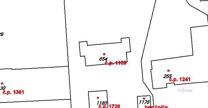 Švermov 1109, Kladno na parcele st. 654 v KÚ Hnidousy, Katastrální mapa