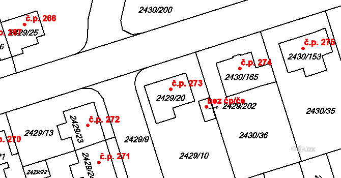 Dačice V 273, Dačice na parcele st. 2429/20 v KÚ Dačice, Katastrální mapa