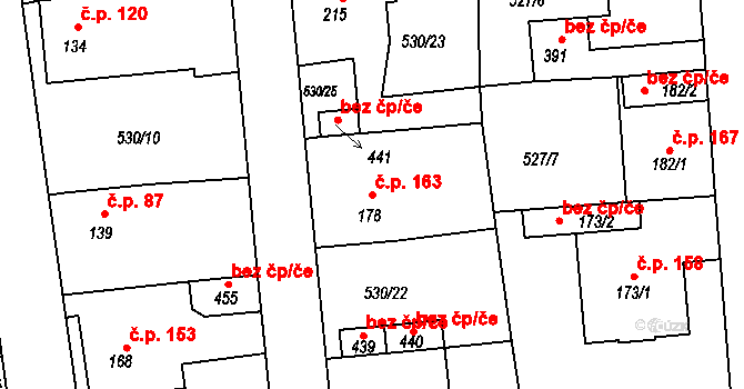 Tetín 163 na parcele st. 178 v KÚ Tetín u Berouna, Katastrální mapa