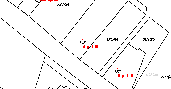 Chotěšov 116 na parcele st. 143 v KÚ Chotěšov u Vrbičan, Katastrální mapa