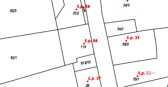 Nučnice 54, Křešice na parcele st. 116 v KÚ Nučnice, Katastrální mapa
