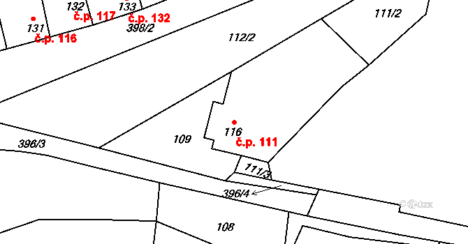 Lounky 111, Chodouny na parcele st. 116 v KÚ Lounky, Katastrální mapa