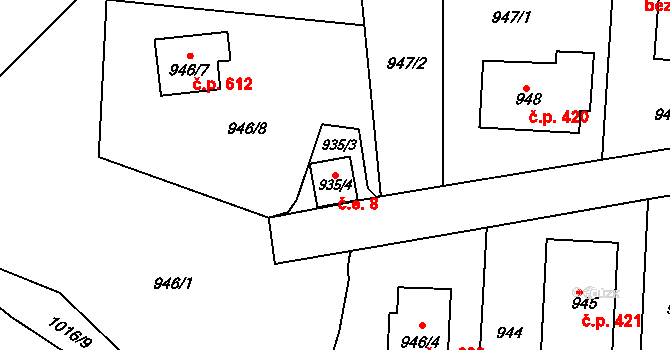 Neštěmice 8, Ústí nad Labem na parcele st. 935/4 v KÚ Neštěmice, Katastrální mapa