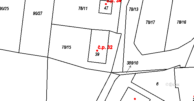 Nořín 32, Zálší na parcele st. 39 v KÚ Nořín, Katastrální mapa