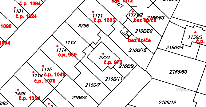 Lysá nad Labem 972 na parcele st. 2324 v KÚ Lysá nad Labem, Katastrální mapa