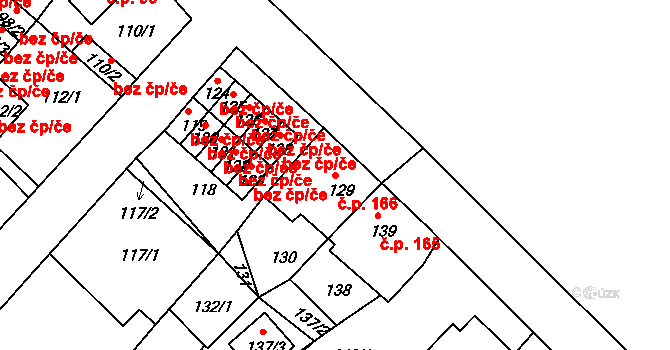 Bystřany 166 na parcele st. 129 v KÚ Bystřany, Katastrální mapa