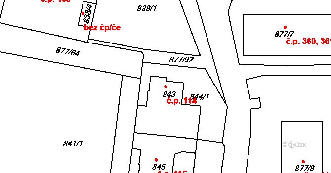Děčín XXXII-Boletice nad Labem 114, Děčín na parcele st. 843 v KÚ Boletice nad Labem, Katastrální mapa