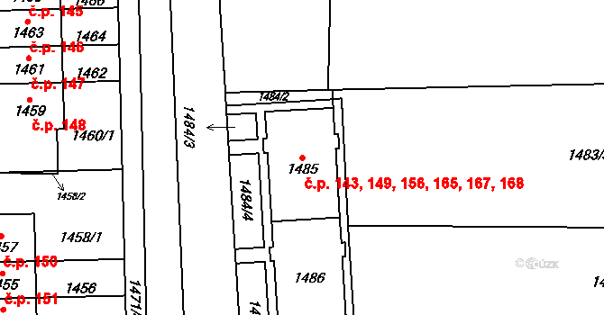 Štýřice 143,149,156,165,167,, Brno na parcele st. 1485 v KÚ Štýřice, Katastrální mapa