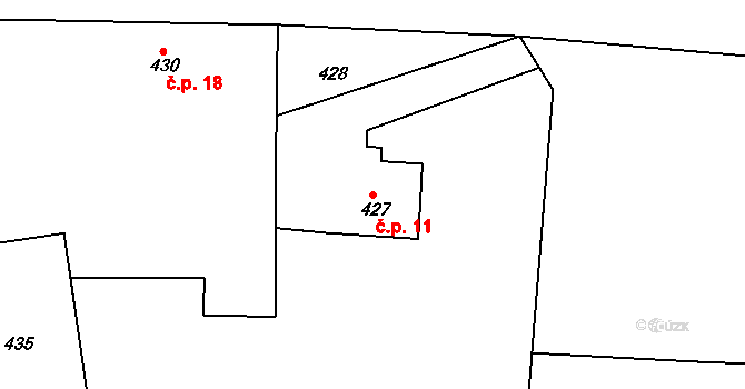 Zahrádka 11, Tábor na parcele st. 427 v KÚ Klokoty, Katastrální mapa