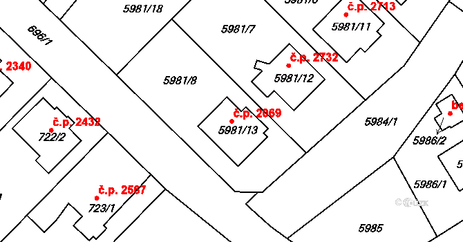 Frýdek 2069, Frýdek-Místek na parcele st. 5981/13 v KÚ Frýdek, Katastrální mapa