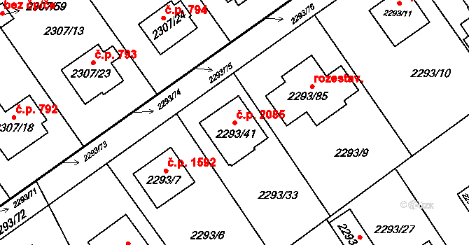 Místek 2085, Frýdek-Místek na parcele st. 2293/41 v KÚ Místek, Katastrální mapa
