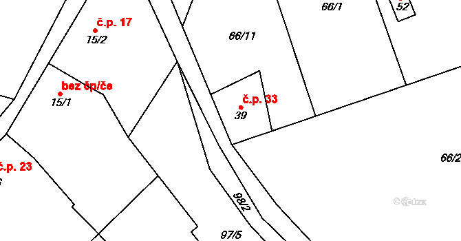 Hleďsebe 33, Lhotka na parcele st. 39 v KÚ Hleďsebe, Katastrální mapa