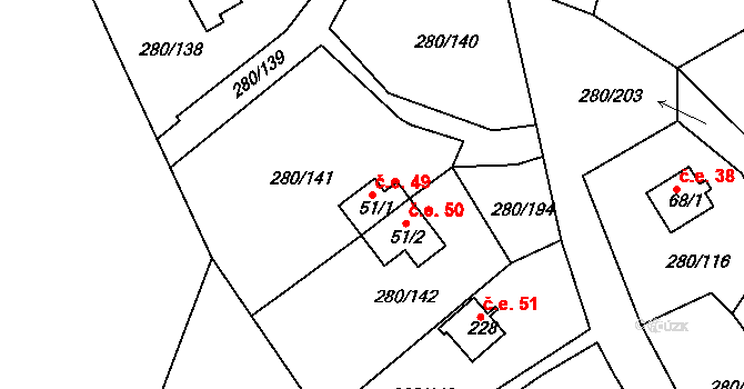 Skalka 49, Cheb na parcele st. 51/1 v KÚ Skalka u Chebu, Katastrální mapa