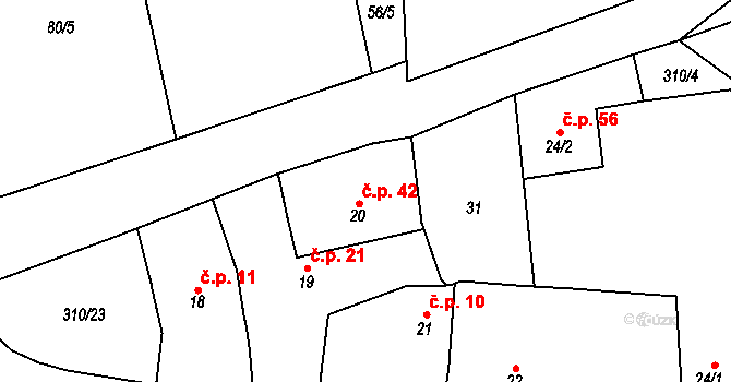 Mančice 42, Dolní Chvatliny na parcele st. 20 v KÚ Mančice, Katastrální mapa