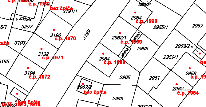 Žižkov 1988, Praha na parcele st. 2964 v KÚ Žižkov, Katastrální mapa