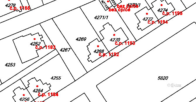 Záběhlice 1192, Praha na parcele st. 4268 v KÚ Záběhlice, Katastrální mapa
