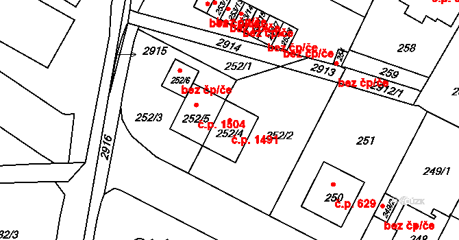 Braník 1491, Praha na parcele st. 252/4 v KÚ Braník, Katastrální mapa