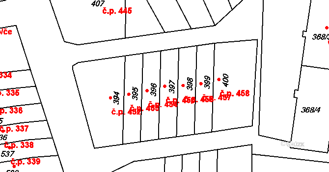 Neředín 455, Olomouc na parcele st. 397 v KÚ Neředín, Katastrální mapa