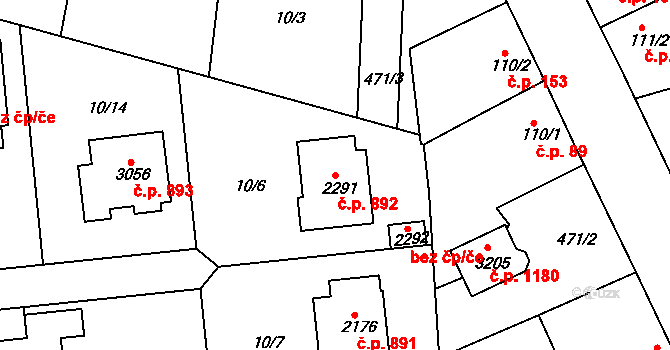 Sezimovo Ústí 892 na parcele st. 2291 v KÚ Sezimovo Ústí, Katastrální mapa