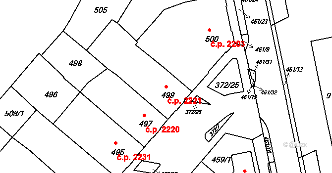 Chomutov 2221 na parcele st. 499 v KÚ Chomutov II, Katastrální mapa
