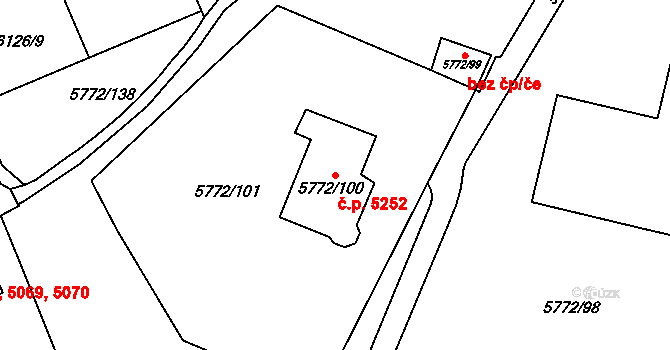 Chomutov 5252 na parcele st. 5772/100 v KÚ Chomutov I, Katastrální mapa