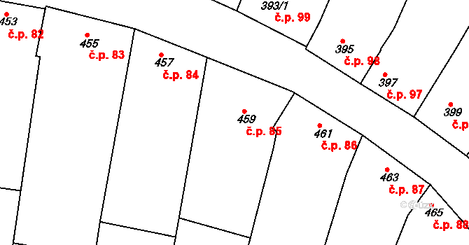 Blučina 85 na parcele st. 459 v KÚ Blučina, Katastrální mapa