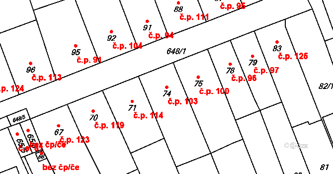 Kratochvilka 103 na parcele st. 74 v KÚ Kratochvilka, Katastrální mapa