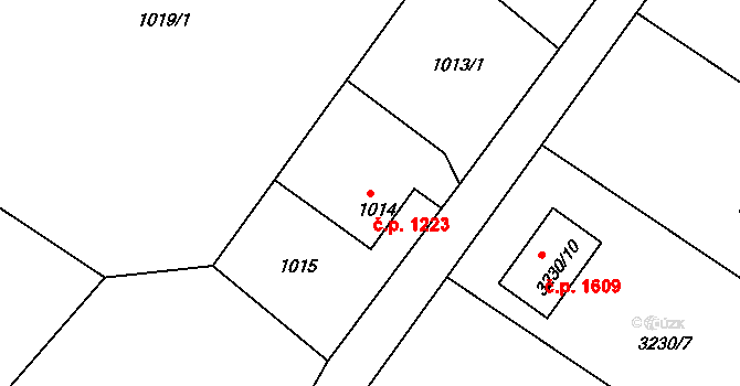 Rumburk 1 1223, Rumburk na parcele st. 1014 v KÚ Rumburk, Katastrální mapa